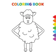 cute cartoon sheep standing coloring book for kids. black and white vector illustration for coloring book. sheep standing concept hand drawn illustration