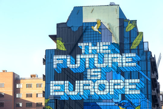 brussels, brussels/belgium - 12 12 18: the future is europe graffiti at brussels belgium
