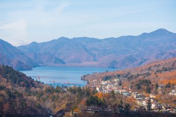 Fototapeta na wymiar Chuzenji lake view at Akechidaira Ropeway of Nikko, Japan.