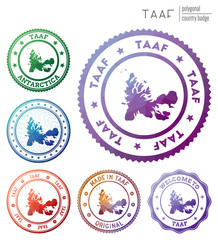 TAAF badge. Colorful polygonal country symbol. Multicolored geometric TAAF logos set. Vector illustration.