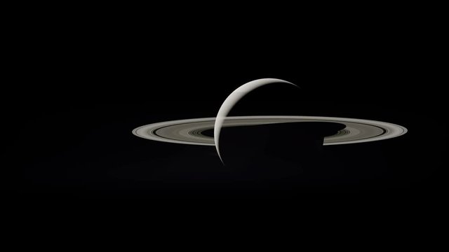 Computer Animation, Flying from above to underneath Saturn with Sun behind