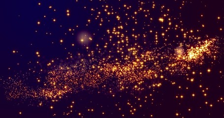 Golden confetti bokeh lights on the black and Navy blue background. 3d illustration