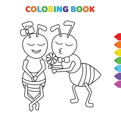 cute cartoon couple of bee coloring book for kids. black and white vector illustration for coloring book. couple of bee concept hand drawn illustration