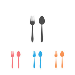 Fork and spoon icon set, flat design on white. Vector illustration