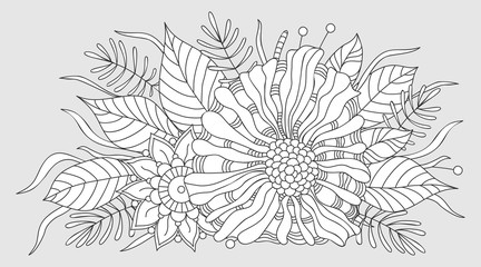 Card with a floral pattern. Coloring Book Page.