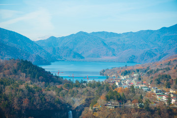 Fototapeta na wymiar Chuzenji lake view at Akechidaira Ropeway of Nikko, Japan.