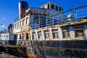 Fototapeta premium A derelict and rusted paddle steamer