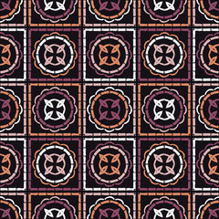 Naklejka premium Ethnic boho seamless pattern. Lace. Embroidery on fabric. Patchwork texture. Weaving. Traditional ornament. Tribal pattern. Folk motif. Can be used for wallpaper, textile, wrapping, web. 