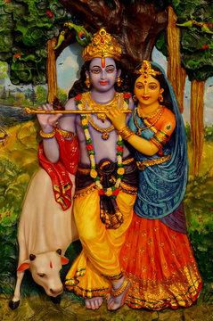 Closeup of Krishna and Radha In a temple