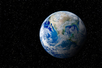 Fototapeta na wymiar Blue planet earth globe view from space in night sky. (Elements of this image furnished by NASA.)