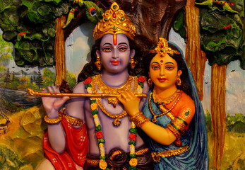 Closeup of Krishna and Radha In a temple
