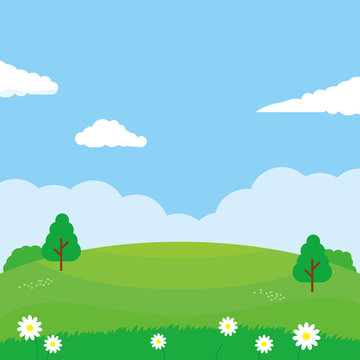 Nature landscape vector illustration. Field cartoon illustration suitable for kids theme background