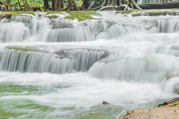 Huai Mae Khamin Waterfalls in Tropical Rainforest at Kanchanaburi Province, Thailand