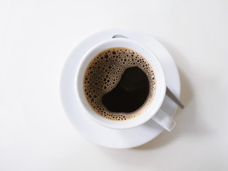 Top view of white cup of coffee