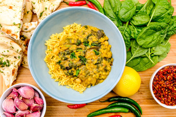 Indian Lentil and Spinach Curry With Rice
