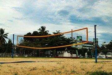 Beach volleyball court in the outdoor sports field.