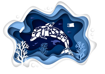Stop ocean plastic pollution, vector paper cut illustration © Siberian Art