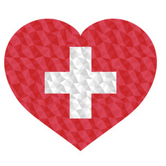 Polygonal flag of Switzerland heart shaped. Low poly style vector illustration eps