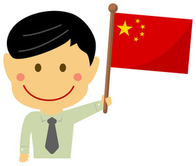 Cartoon business man  with national flags /China. Flat vector illustration.