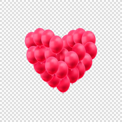 Vector Hearts, Bright Red Balloons Isolated on White Background, Valentines Day Decoration, Wedding Design Element.