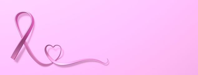ruban rose et coeur sur fond rose pour la recherche contre le cancer du sein