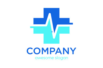 cross health sign with heartbeat concept, medical logo template, healthcare icon vector