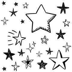 Fototapeta premium Stars doodle set. Hand drawn star sketch illustrations. Vector collection