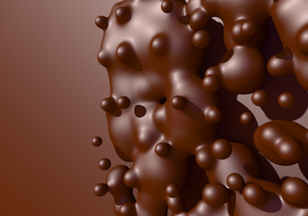 Abstract background with melted chocolate or cocoa drops boiling. 3D illustration