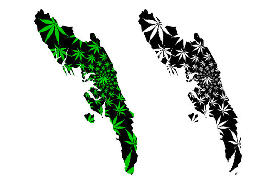 Rakhine State (Administrative divisions of Myanmar, Republic of the Union of Myanmar, Burma) map is designed cannabis leaf green and black, Arakan State map made of marijuana (marihuana,THC) foliage..