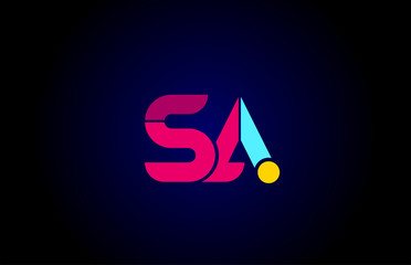 pink blue alphabet letter SA S A combination for company logo - obrazy, fototapety, plakaty