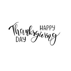 Happy Thanksgiving. Hand written lettering. Phrase isolated white background. Vector Fall calligraphy.