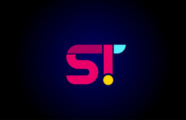 pink blue alphabet letter ST S T combination for company logo