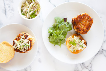 Spicy Shrimp Burger with Cabbage Slaw