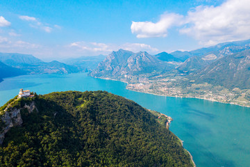 Fototapeta premium Lago D'Iseo (IT) - Monte Isola - vista aerea della Chiesa della Madonna della Ceriola 