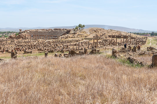 Timgad, Algeria - 05/07/2015: Ruins of ancient Roman city of Timgad/Thamugadi.