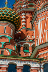 Fototapeta na wymiar St. Basil's Cathedral in Moscow was built in 1555-1561 in honor of the victory over the Kazan Khanate. Initially, the temple consisted of 8 pillar-shaped churches surrounding the Intercession Church. 