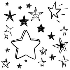 Stars doodle set. Hand drawn star sketch illustrations. Vector collection