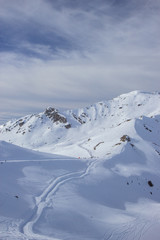 view of Mayrhofen ski resort in winter time, Austria