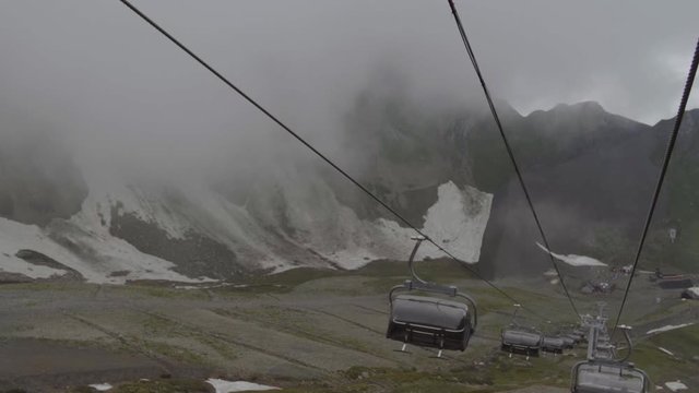 cableway in the resort of Rosa Khutor in Sochi rides in the clouds