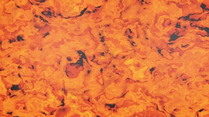 3D Rendering of extreme hot melt lava. Stream fluid with glowing flaming orange color. For game texture or surface.