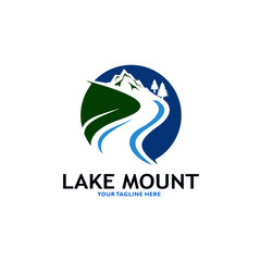 Obraz premium Mountain Lake Logo Nature Landscape Stock Vector