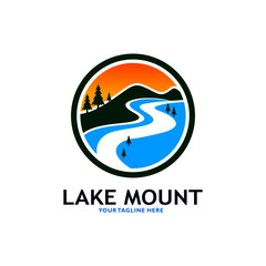Mountain Lake Logo Nature Landscape Stock Vector