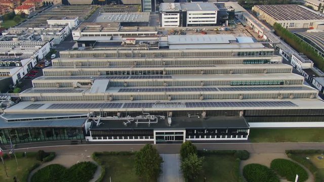 sant'agata bolognese,italy,01/08/2019:lamborghini factory establishment aerial view drone