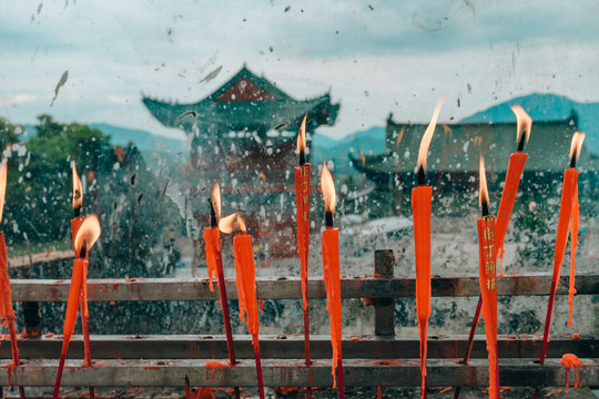 candle in ancient temple