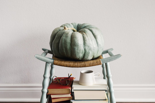 pumpkin, coffee, and books