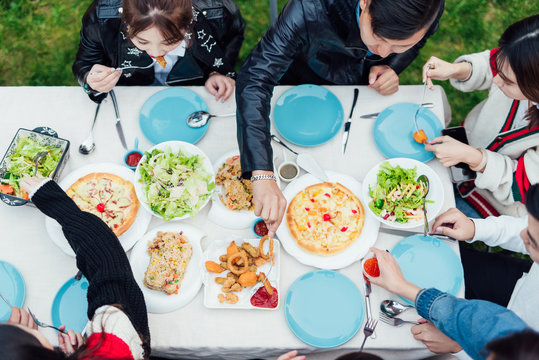 Friends having dinner together