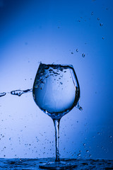 glass, drink, wine, alcohol, water, blue, wineglass, isolated, empty, liquid, beverage, clean, white, transparent, clear, crystal, bar, goblet, cold, celebration, drop, reflection, single, bocal, blac