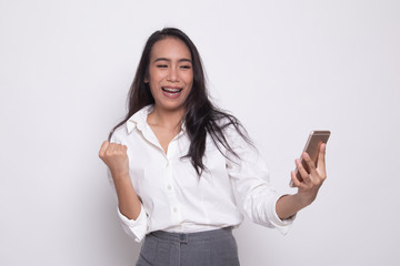 Fototapeta premium Successful young Asian woman with mobile phone.