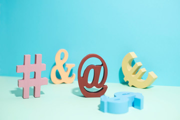 hash, ampersand, at sign and euro and dollar signs