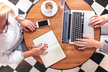 Top view of a table during the business meeting